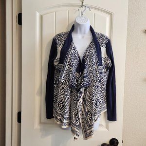 Lucky Brand Open Front Waterfall Sweater Blue/Beige